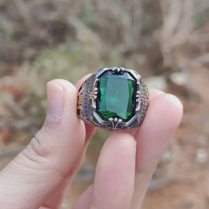 Anel Pedra Verde Rich Aço Inox