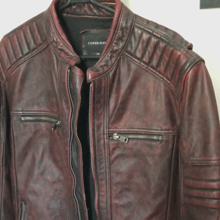 Jaqueta Couro Motorcycle Marrom Retrô
