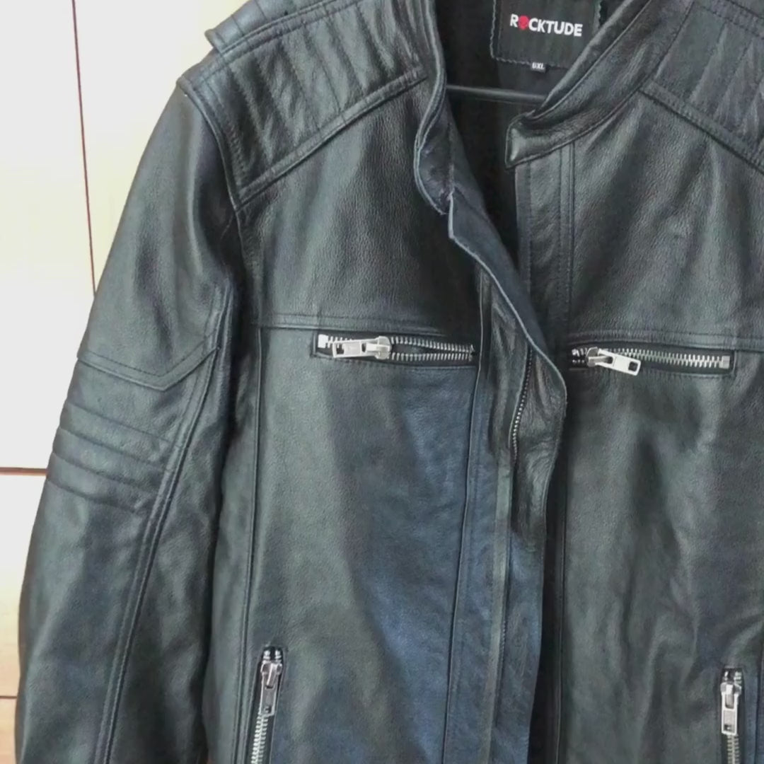 Jaqueta Couro Motorcycle Marrom Retrô