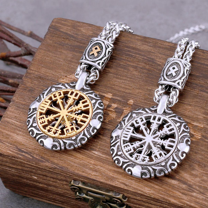 Colar Pingente Bússola Viking Aço Inoxidável - Rocktude